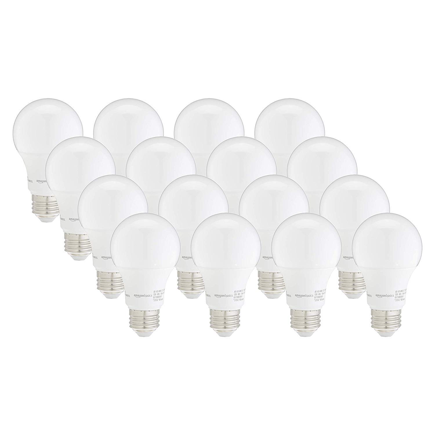 Amazon Basics A19 Dimmable LED Light Bulbs, 60W Equivalent, 16-Pack, 2700K Soft White