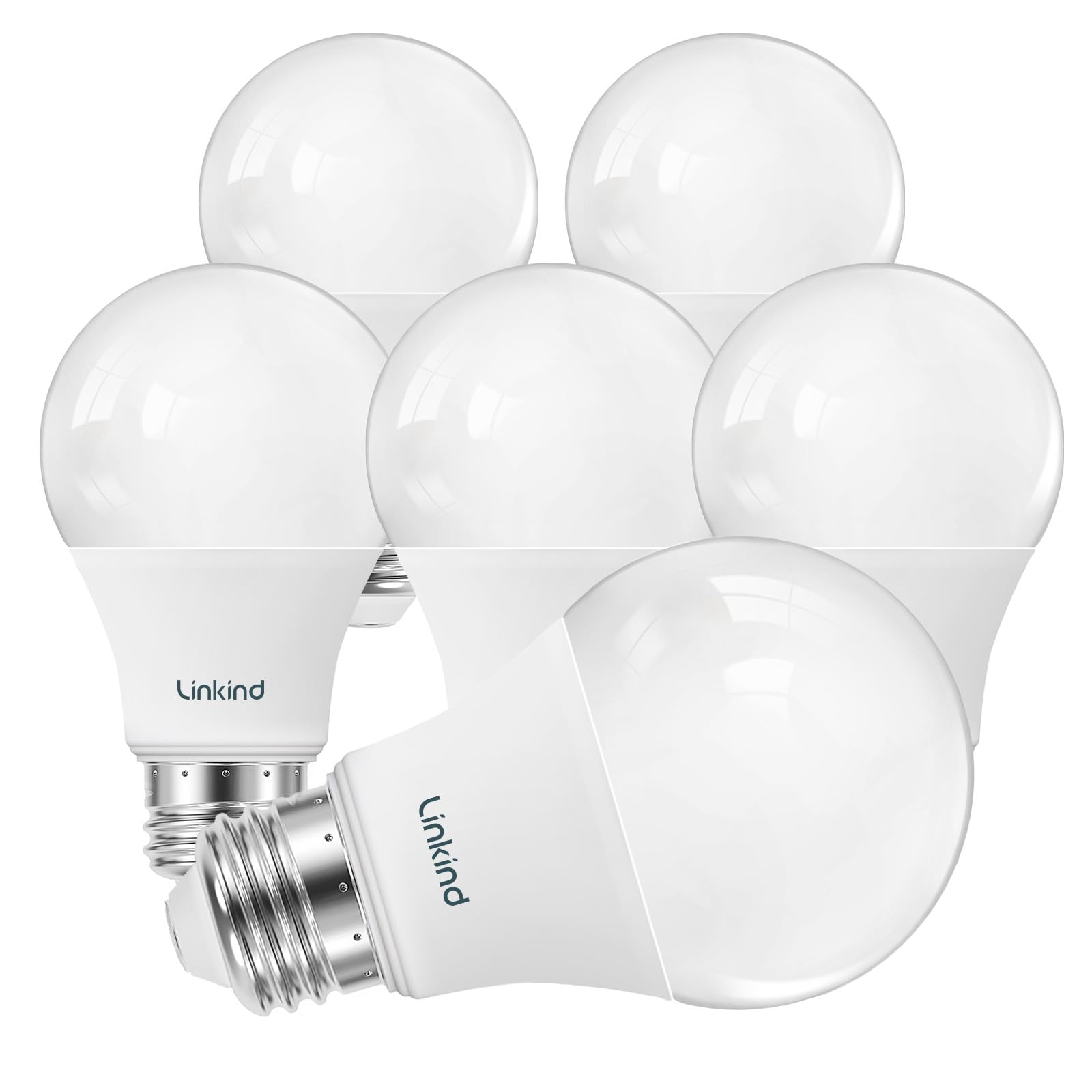 Linkind A19 LED Light Bulbs 60W Equivalent Dimmable Soft White 2700K 800 Lumens 4-Pack