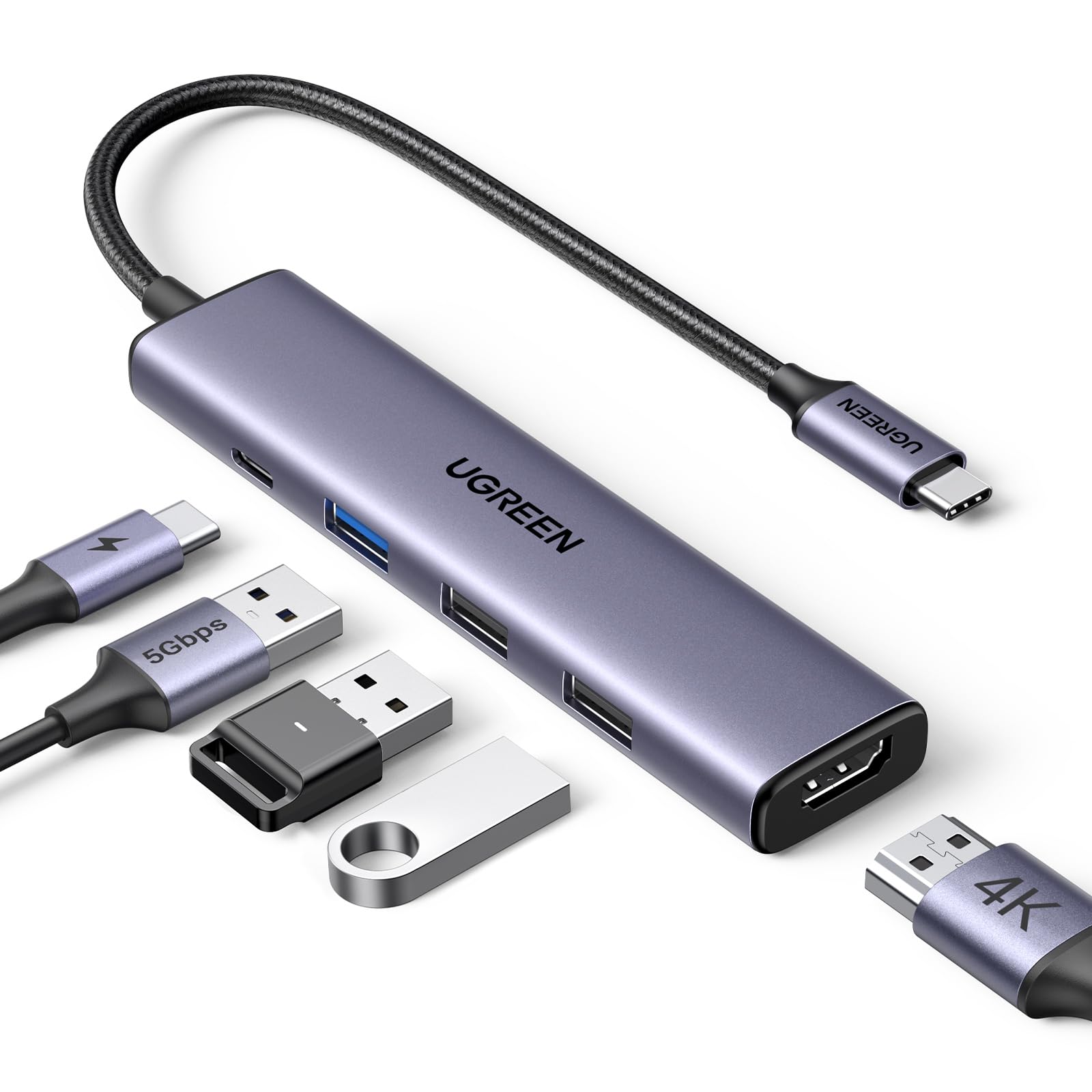 UGREEN USB C Hub 5-in-1 USB Adapter with 4K HDMI 100W PD and 3 USB-A Data Ports